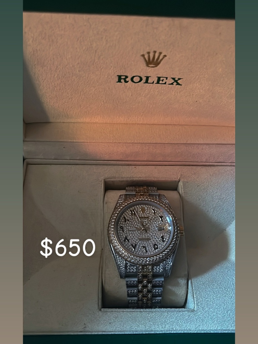 Rolex Silver Tone Crystal-Set Bracelet Watch